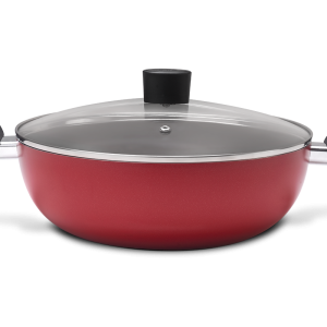 BRINOX WOK 28CM/4.10L M/DEKSEL+HANDVAT ROOD GARLIC LINE