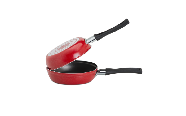 BRINOX DUBBEL KOEKENPAN 14CM ROOD GARLIC LINE