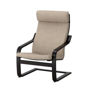 IKEA POANG FAUTEUIL ZWART/BRUIN HILLARED BEIGE