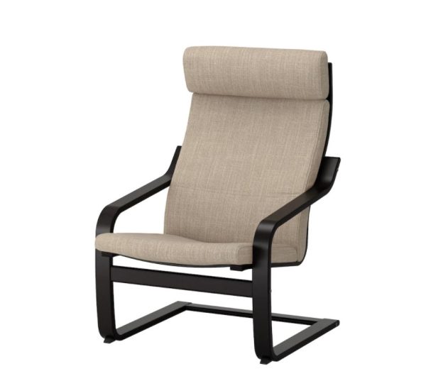 IKEA POANG FAUTEUIL ZWART/BRUIN HILLARED BEIGE