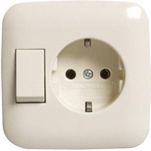 BUSCH-JAEGAR COMBI WISSEL SCHAKELAAR/ STOPCONTACT INBOUW CREME