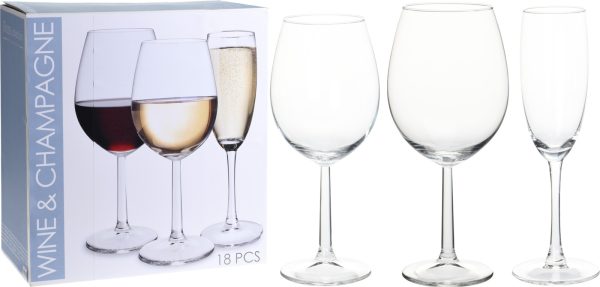 WIJNGLAS EN CHAMPAGNE SET 18ST
