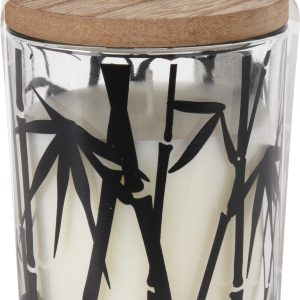 KAARS IN GLAZEN POT MET HOUTEN DEKSEL